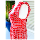 Red & White EYELET Ruffle Ruffino Dress with Bow Back