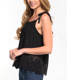 Black OR White Eyelet Sleeveless Top with Shoulder Ties