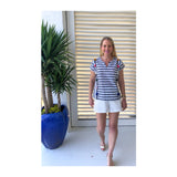 Light Grey & White Contrast Stripe Top with Multicolor Tassels