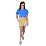 Marigold Gingham Ruffle Waist Paper Bag Shorts with Pockets