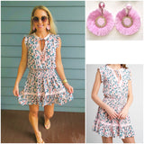 Baby Pink Floral Smocked Waist Dress with Keyhole Tassel Tie Front (the sweetest little dress!)