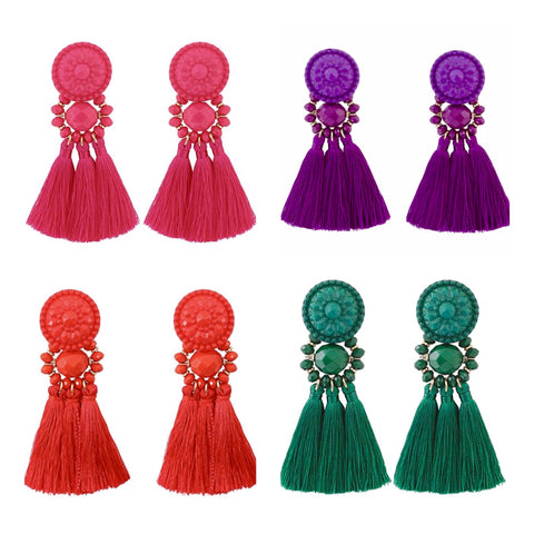 3 Tier Beaded Tassel Earrings in 4 Colors