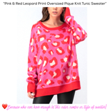 Pink & Red Leopard Print Oversized Pique Knit Tunic Sweater