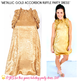 Gold Metallic Accordion Ruffle Party Dress