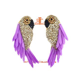 Handmade Purple Feather Beaded Parrot Earrings