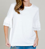 White Ruffle Lace Bell Sleeve Cotton Top