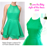 Kelly Green Lattice Fit & Flare Skater Dress