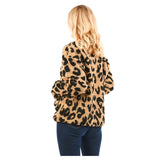 Camel & Black Leopard Print Sherpa Jacket with Front Pockets & Piped Trim