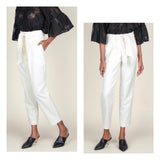 Ivory High Waisted Pants with Ankle Cuffs & Self Tie Waist