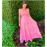 Pink & Red Smocked Tie Shoulder Blythe Dress with POCKETS