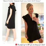 Black Flutter Sleeve High Low Hem Shift Dress with Pockets