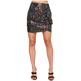 Rainbow Sequin Night Fever Skirt with Asymmetrical Ruffle