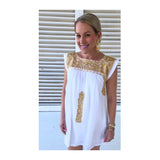 Paper White & METALLIC Gold Embroidered Textile Dress