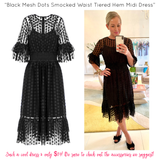 Black Mesh Dots Smocked Waist Tiered Ruffle Hem Midi Dress