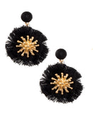 Circle Fringe Post Mount Earrings with Gold Starburst in 5 Colors