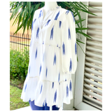 White Ikat Block Print Cotton Folly Dress