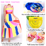 Candy Colored Abstract Tiered Ruffle Hem A-Line Midi Dress with Shoulder Ties