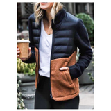 Black Puffer Jacket with Brown Sherpa Contrast