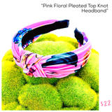 Pink Floral Pleated Top Knot Headband
