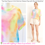 Tye Dye Popcorn Knit Dolman Sleeve Top with Round Neckline