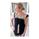 Black & Taupe Embroidered Textile Top