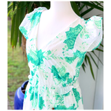 Green & White Flutter Sleeve Minty Maxi Dress