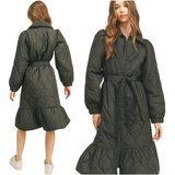 Black Quilted Ruffle Jayme Puffer Coat