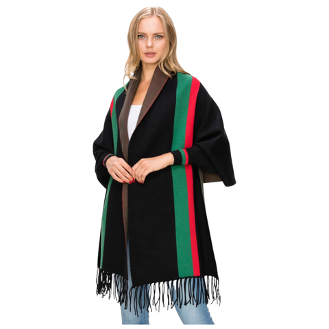 6 colors) Red & Green Stripe Poncho Shawls - James Ascher