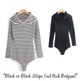 Black or Black Striped Cowl Neck Bodysuit