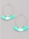 Blue Mint OR Coral Gold Wire Framed Multi Tassel Contrast Hoops