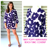 Navy Poppy Murakamish V-Neck Beach Tunic Coverup