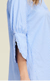Blue Pinstripe Shirtdress with Ruffle Sleeve
