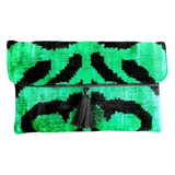 Hand Woven Silk Velvet Ikat Green Tiger Bags