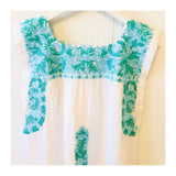 Paper White & Turquoise Embroidered Textile Dress
