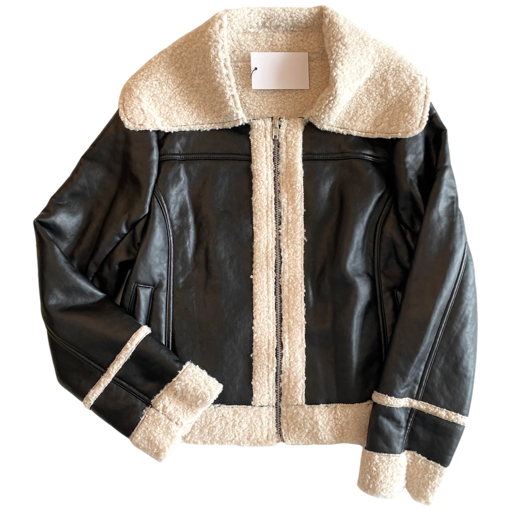 Black Sheepskin Leather Ember Jacket with Sheerling Trim & Hand Warming ...