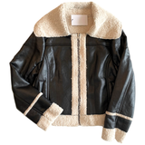 Black Sheepskin Leather Ember Jacket with Sheerling Trim & Hand Warming Pockets