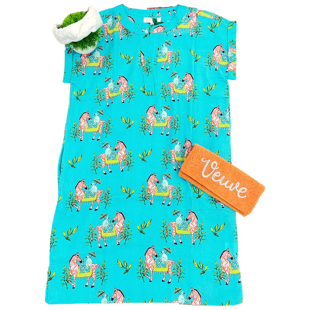 Pink Chinoiserie Zebra Cotton Dress - James Ascher Pink Chinoiserie Zebra Cotton Dress - James Ascher