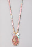 Pink Talen Mixed Stone Medallion Necklace with Turquoise Tassel Charm