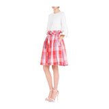 Pink Red & Lavender Buffalo Check Ruffle Waist A-Line Midi Skirt