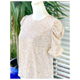 Sequin Ruched Puff Sleeve Blouse with Keyhole Back