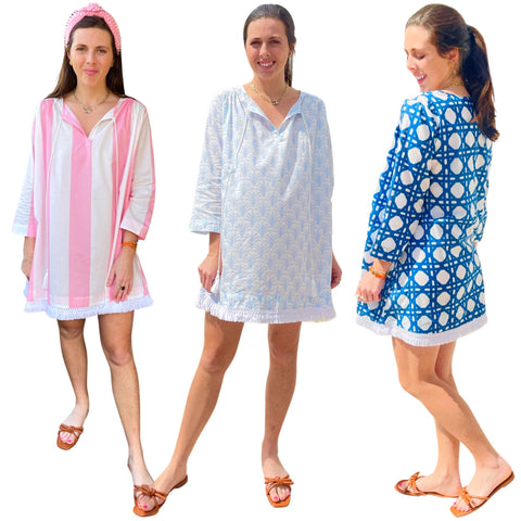 Cotton Fringe Hem Dahlia Coverup Tunic Dresses