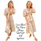 Linen Blend Puff Sleeve Athena Skirt Set (sold together)