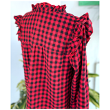 Red & Black Gingham Ruffle Rosie Top