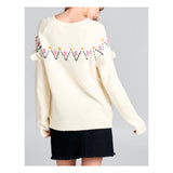 Ivory Tassel Sweater with Pink, Marigold & Black Embroidery