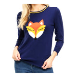 Navy & Orange Knit Fox 3/4 Sleeve Sweater