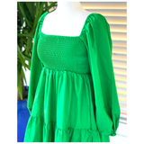 Holiday Green or Orange Balloon Sleeve Renalda Dress