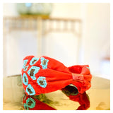 Red Turquoise & Gold Beaded Headband