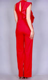 Perfect Red Sleeveless Jumpsuit with Frill Bodice Detail
