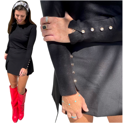 Rhinestone Button Adorned Super Fine Knit Petra Top