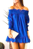 Royal Blue Long Sleeve Off the Shoulder Eyelet Detail Dress OR Tunic
